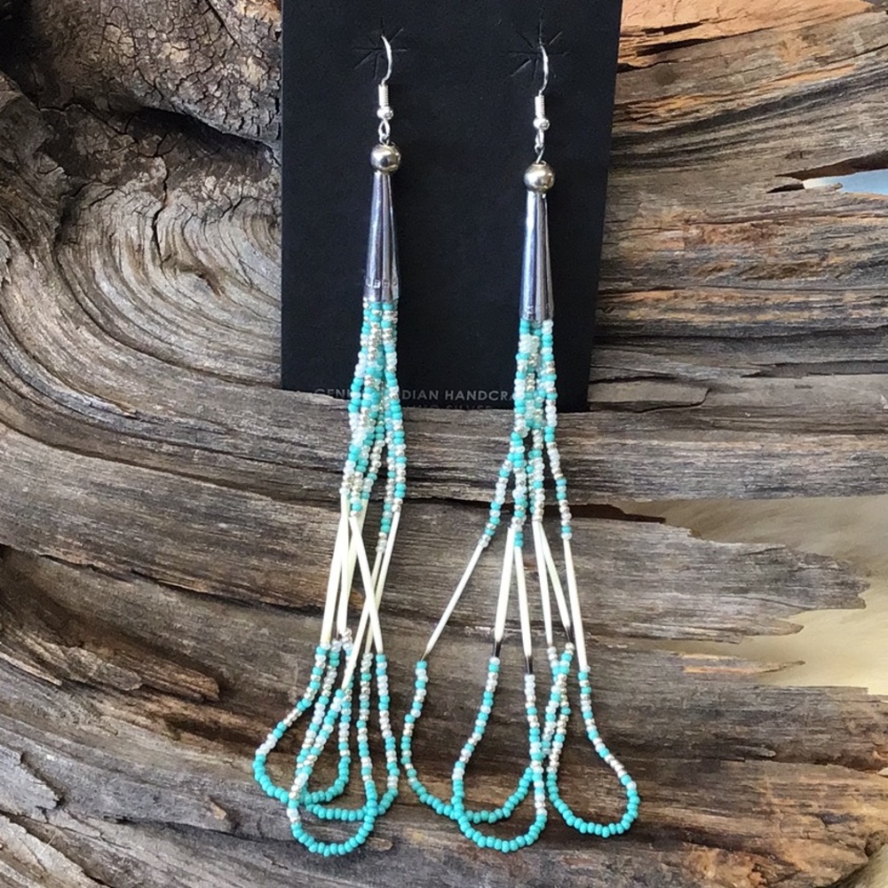 Beaded Earrings with Porcupine Quill
